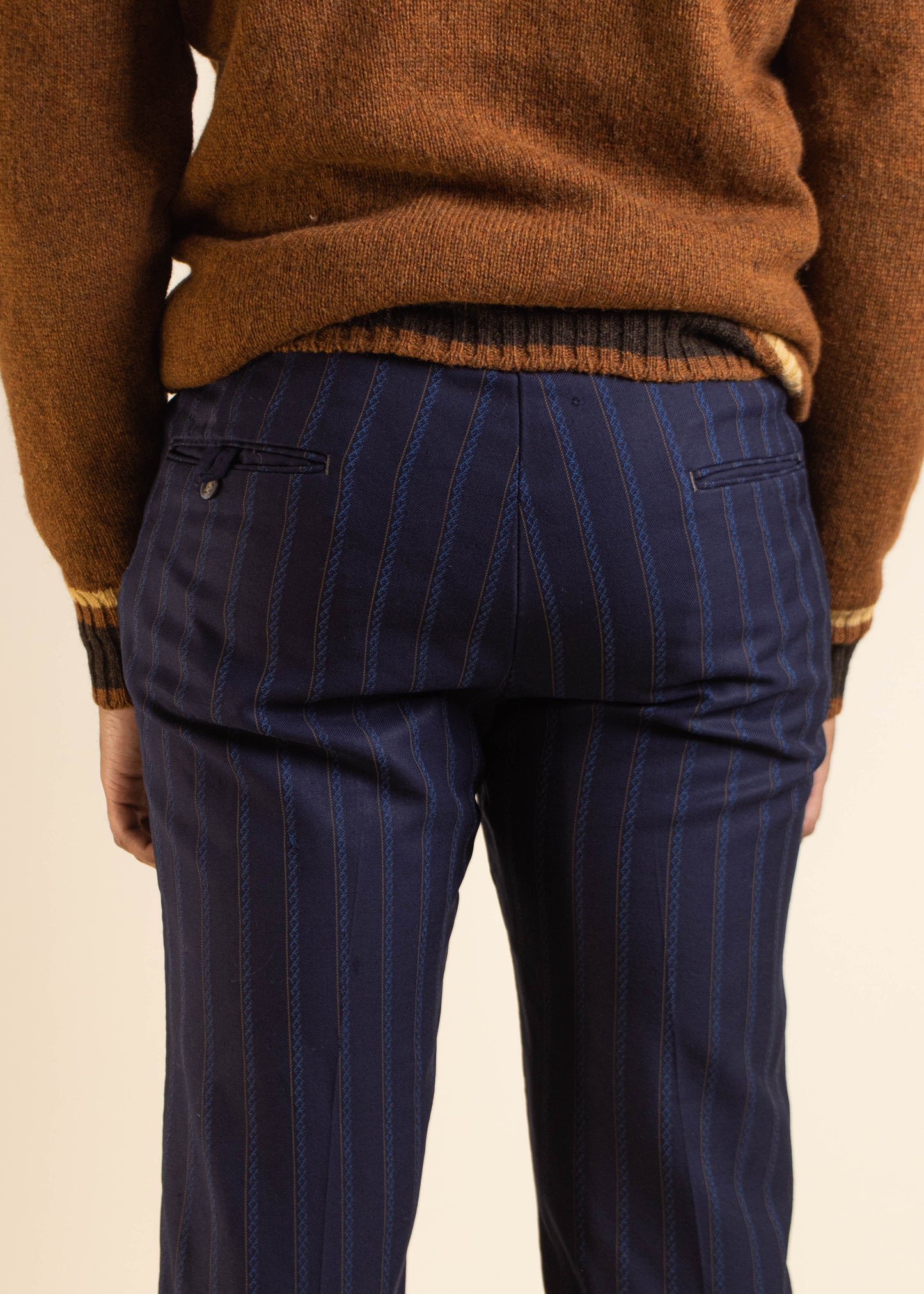 1970s Wonder Crease Stripe Pattern Wool Trouser Pants Size Women's 30 Men's 32 - 5877 blue