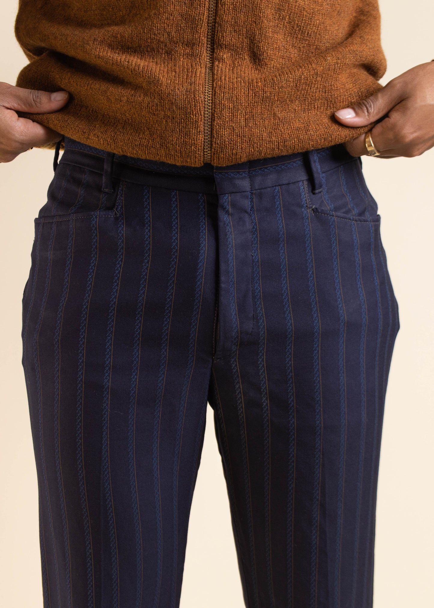 1970s Wonder Crease Stripe Pattern Wool Trouser Pants Size Women's 30 Men's 32 - 5877 blue