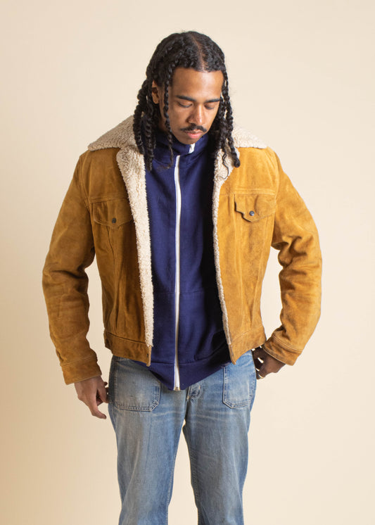 1970s Chess King Sherpa Lined Suede Trucker Jacket Size M/L