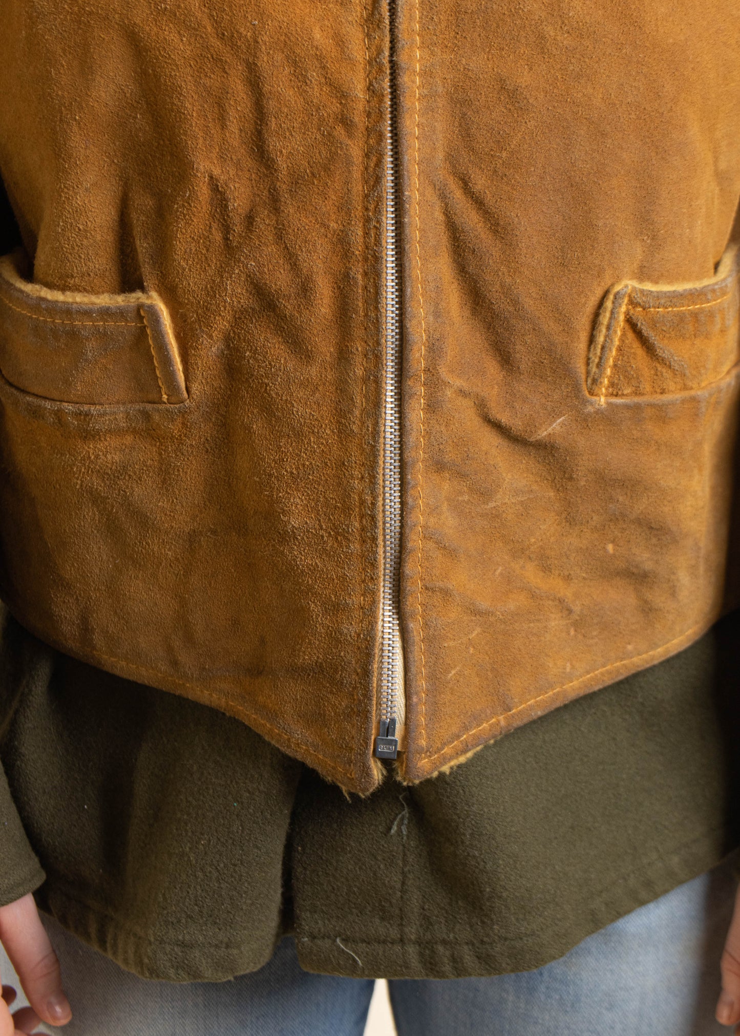 1970s Golden Boy Garment Sherpa Suede Vest Size M/L