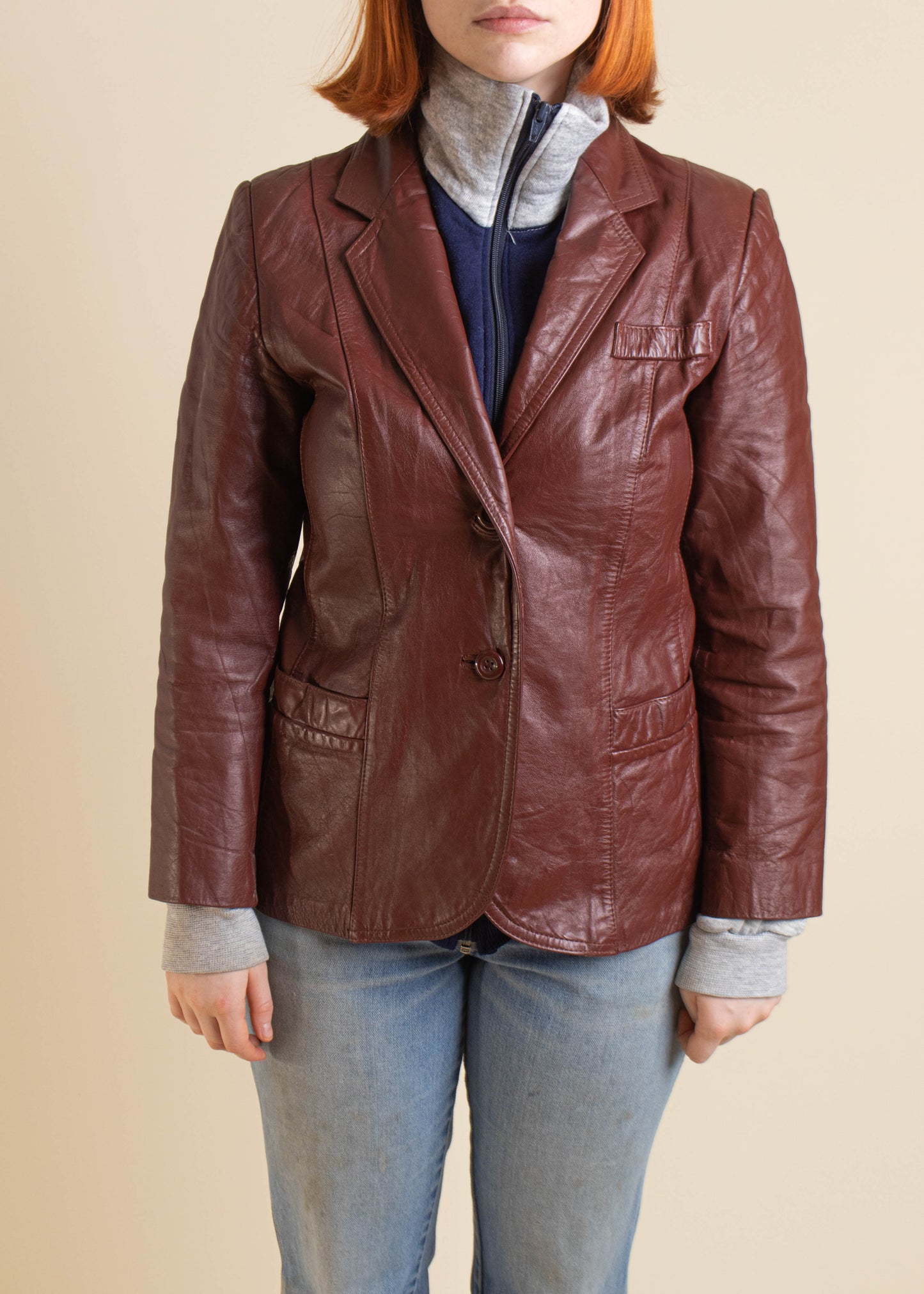 1970s Genuine Leather Blazer Jacket Size 2XS/S