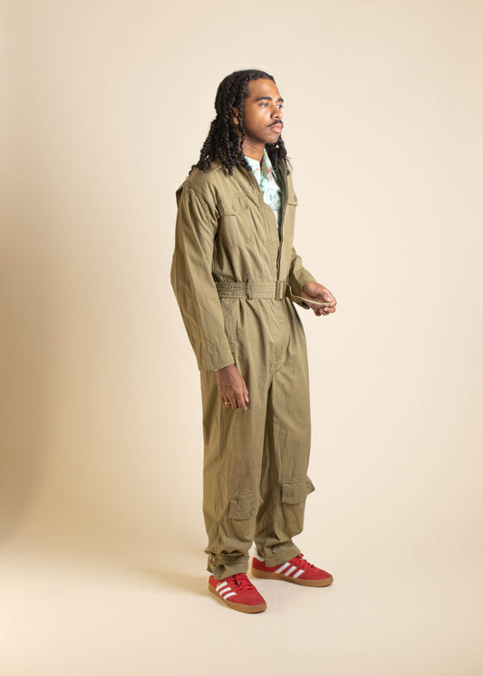 1940s WWII Summer Flying Suit Long Sleeve Coveralls Size M/L
