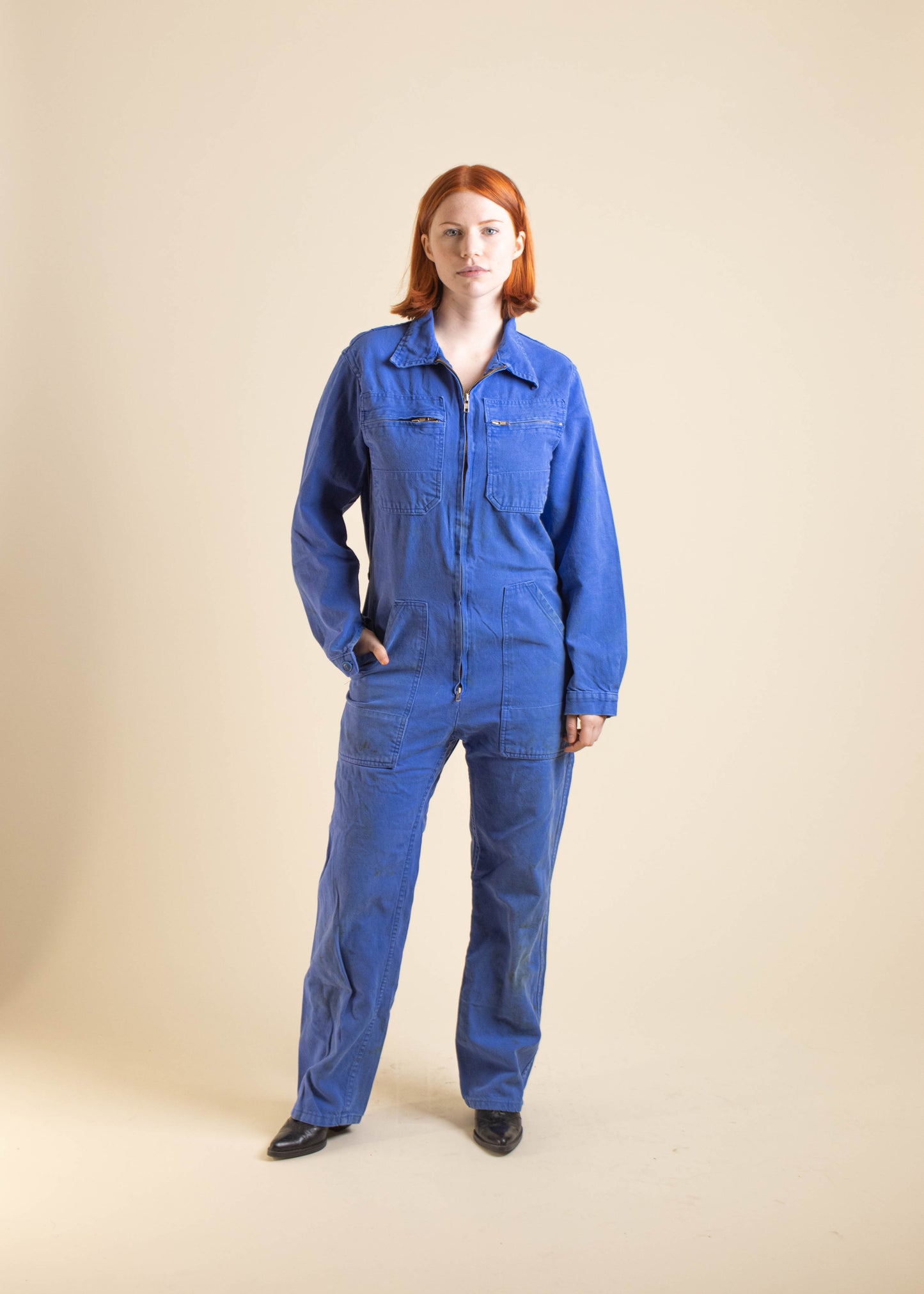 1980s French Workwear Long Sleeve Zip Up Coveralls Size XS/S