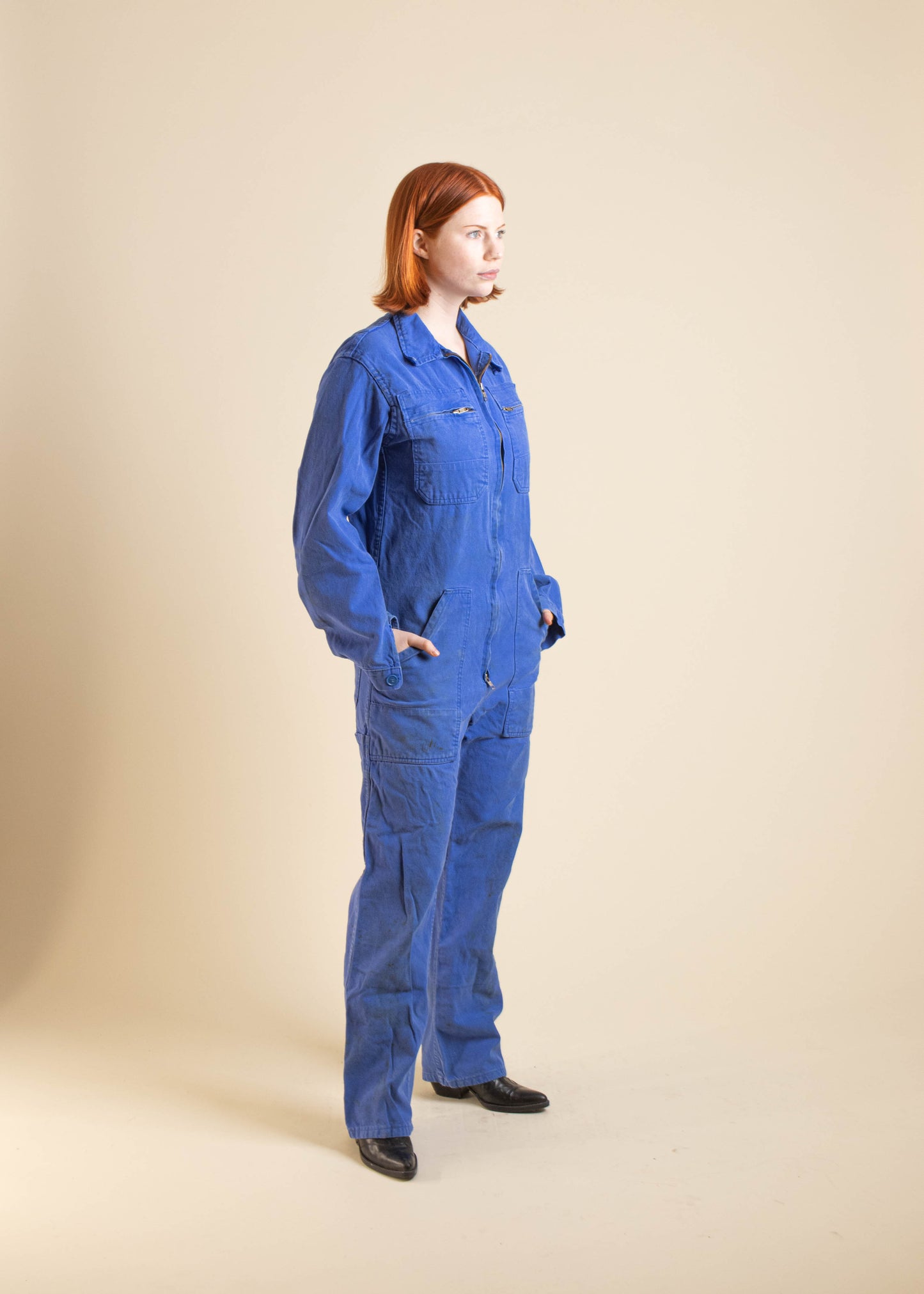 1980s French Workwear Long Sleeve Zip Up Coveralls Size XS/S