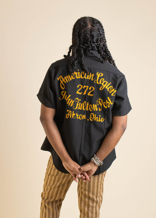 1970s Flying Cross Chainstitched Short Sleeve Button Up Shirt Size M/L