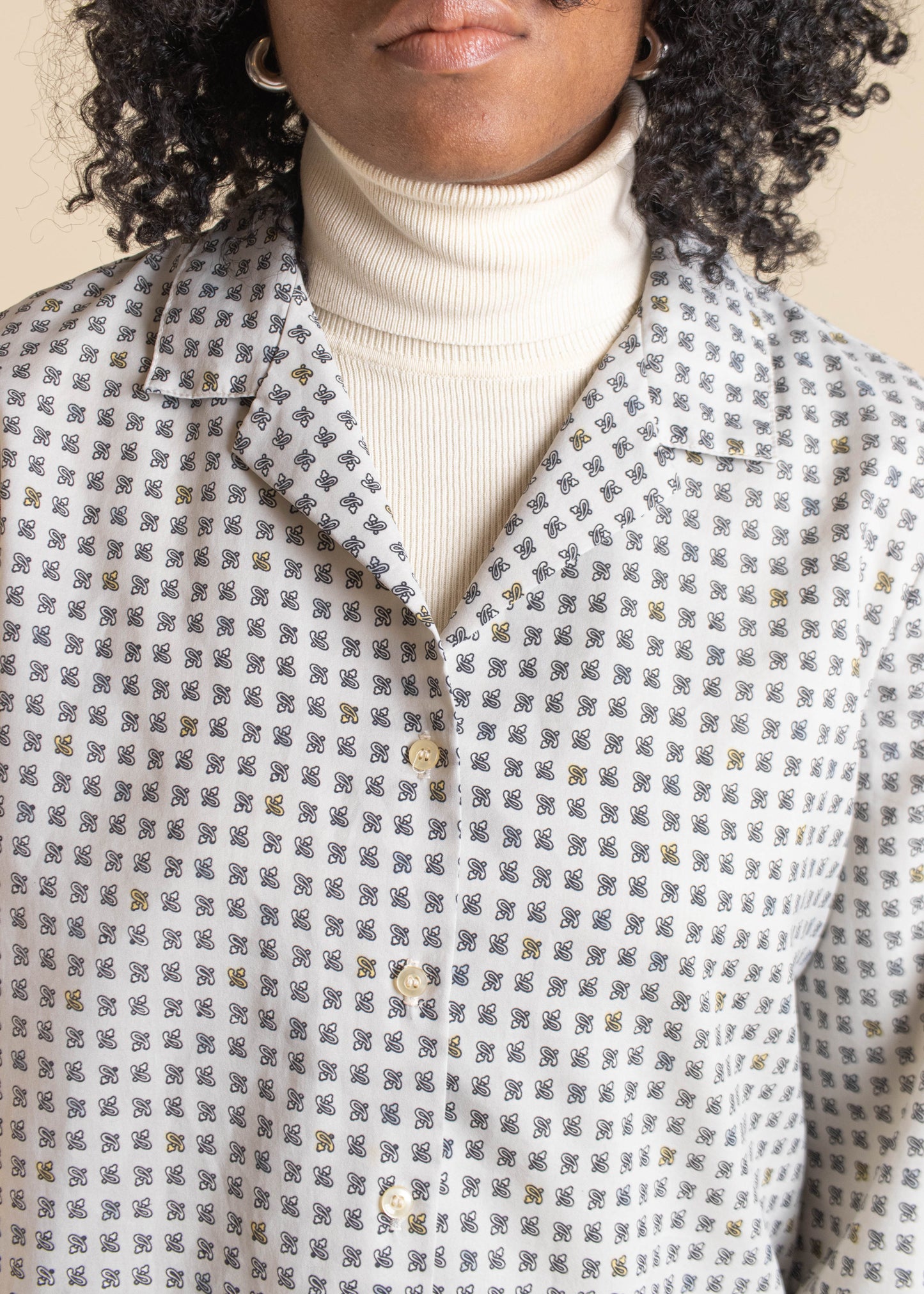 1980s Attitude Petites Geometric Pattern Long Sleeve Button Up Shirt Size S/M