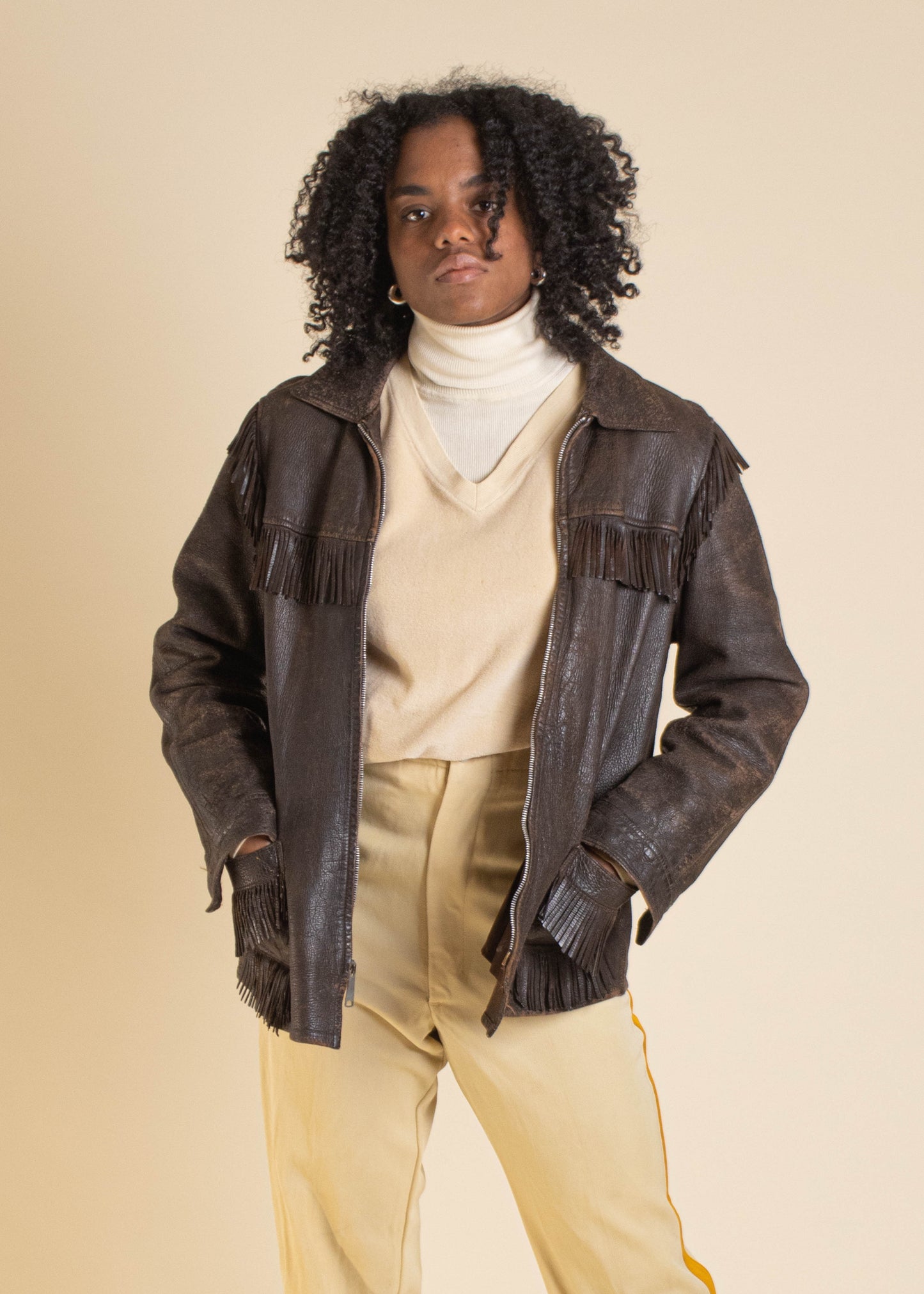 1970s W.B Place & Co Fringe Leather Jacket Size XS/S