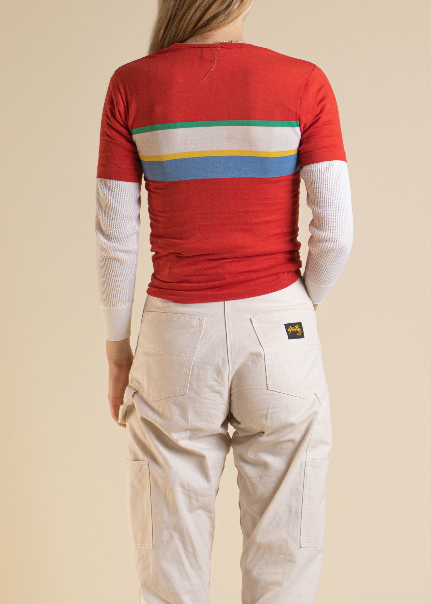 1970s Wonderknit Stripe Pattern T-Shirt Size 3XS/2XS