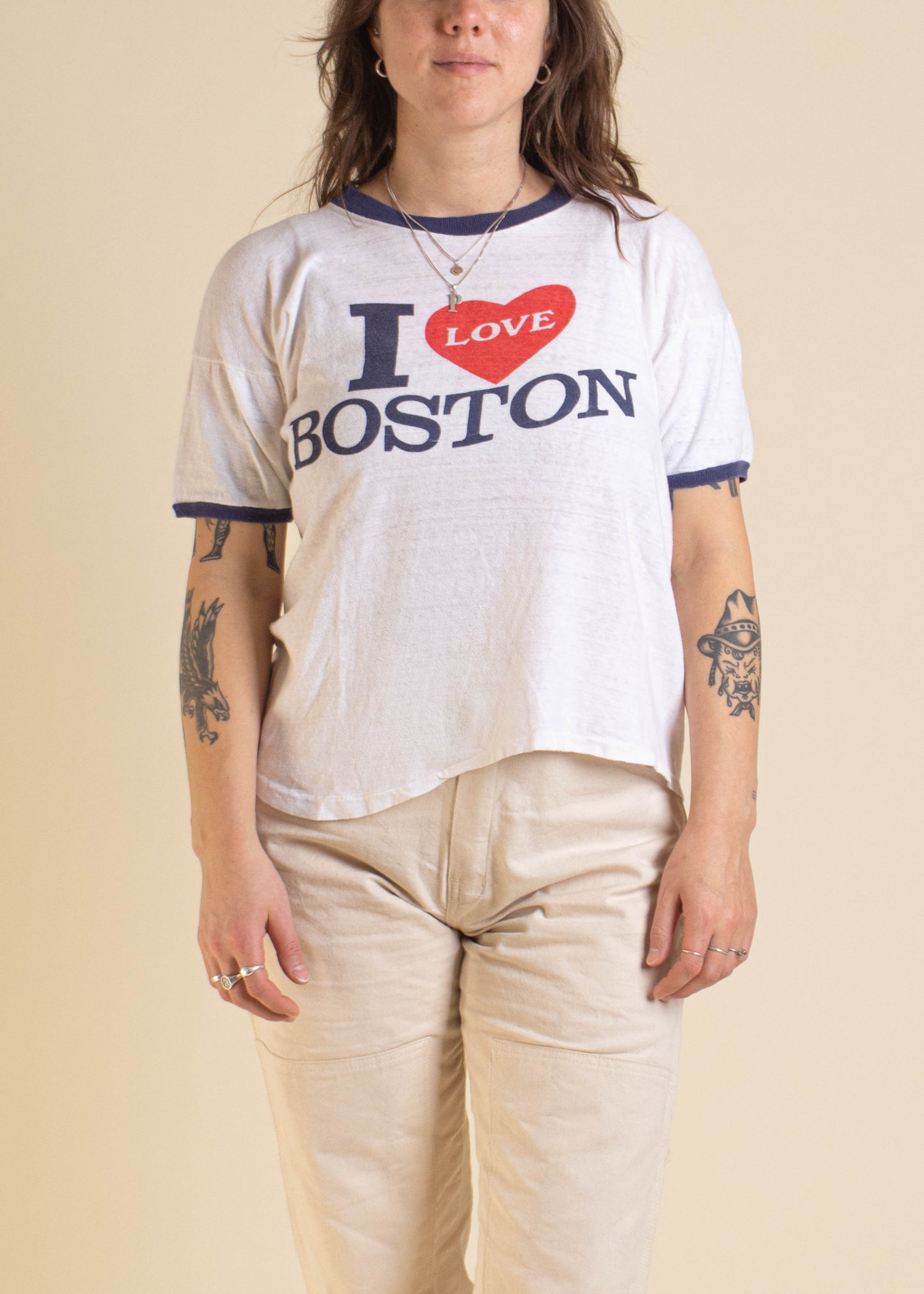 1970s I Love Boston Souvenir Ringer T-Shirt Size S/M