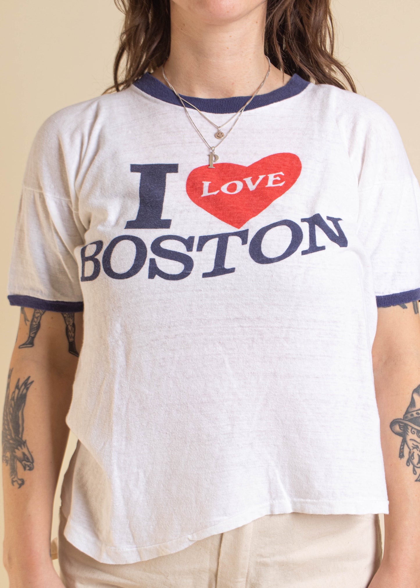1970s I Love Boston Souvenir Ringer T-Shirt Size S/M