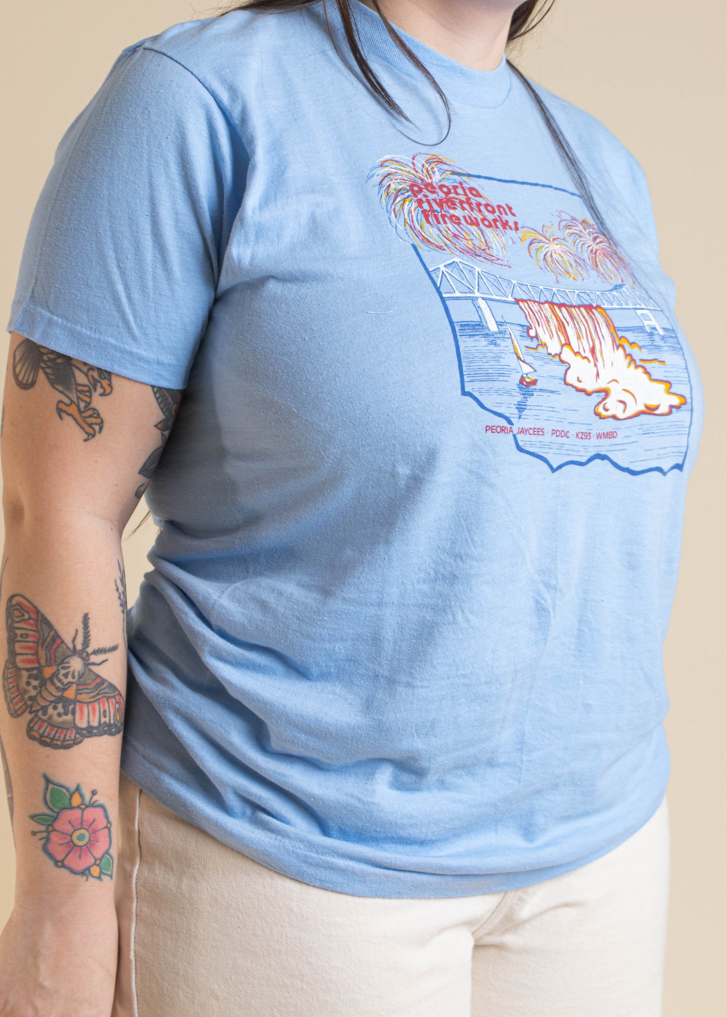1980s Super Screen Stars Peoria Riverfront Firework Souvenir T-Shirt Size M/L