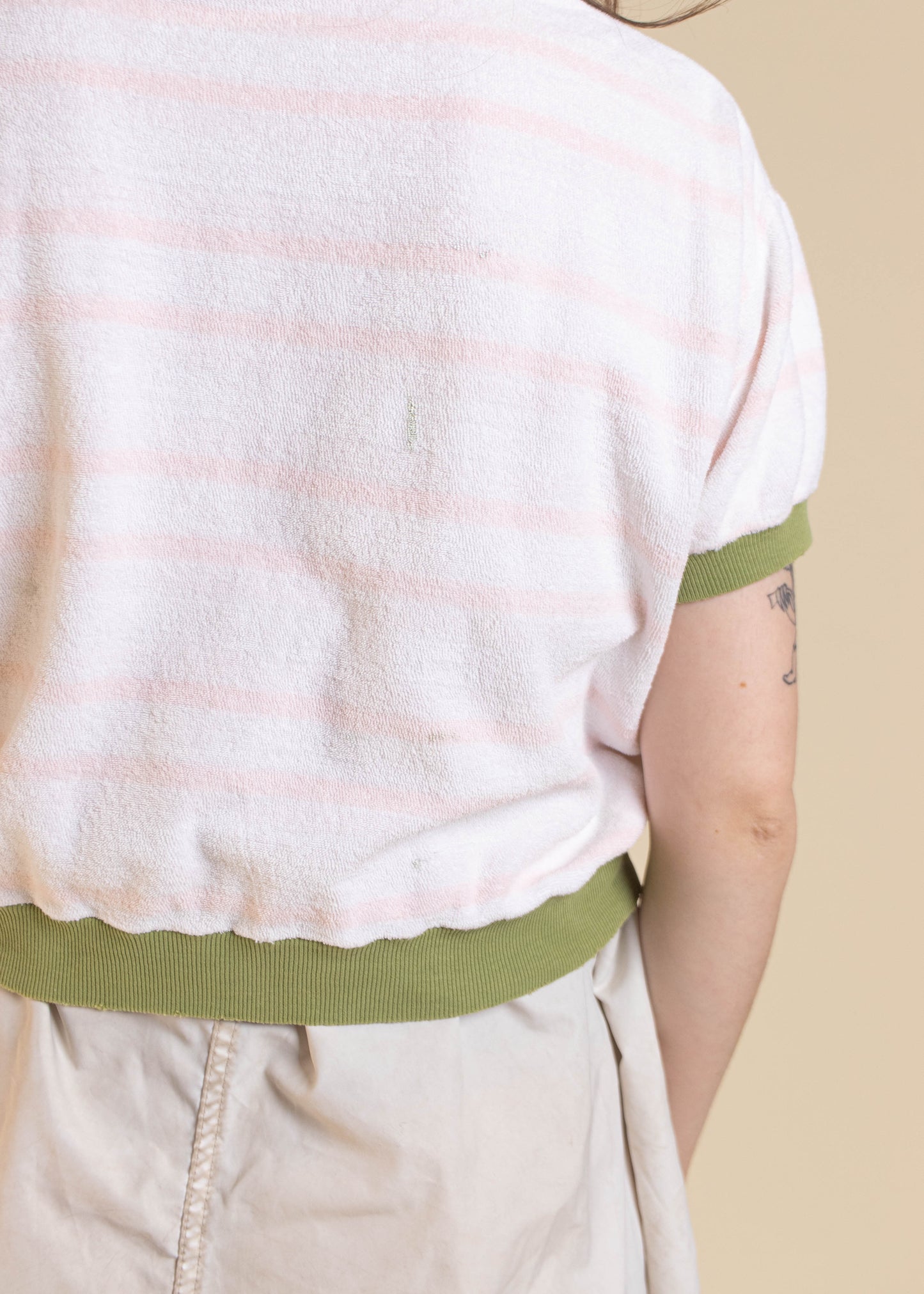 1970s Terry Cloth Stripe Pattern Short Sleeve Shirt Size S/M