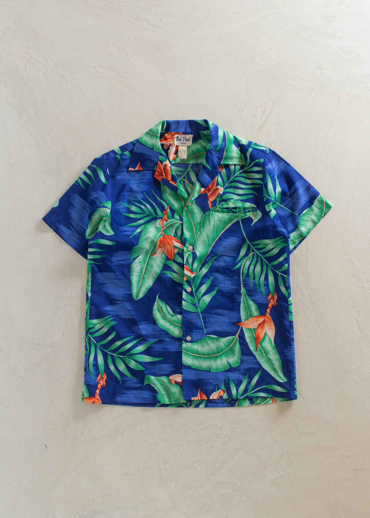 1980s Tropical Pattern Short Sleeve Button Up Shirt Size S/M