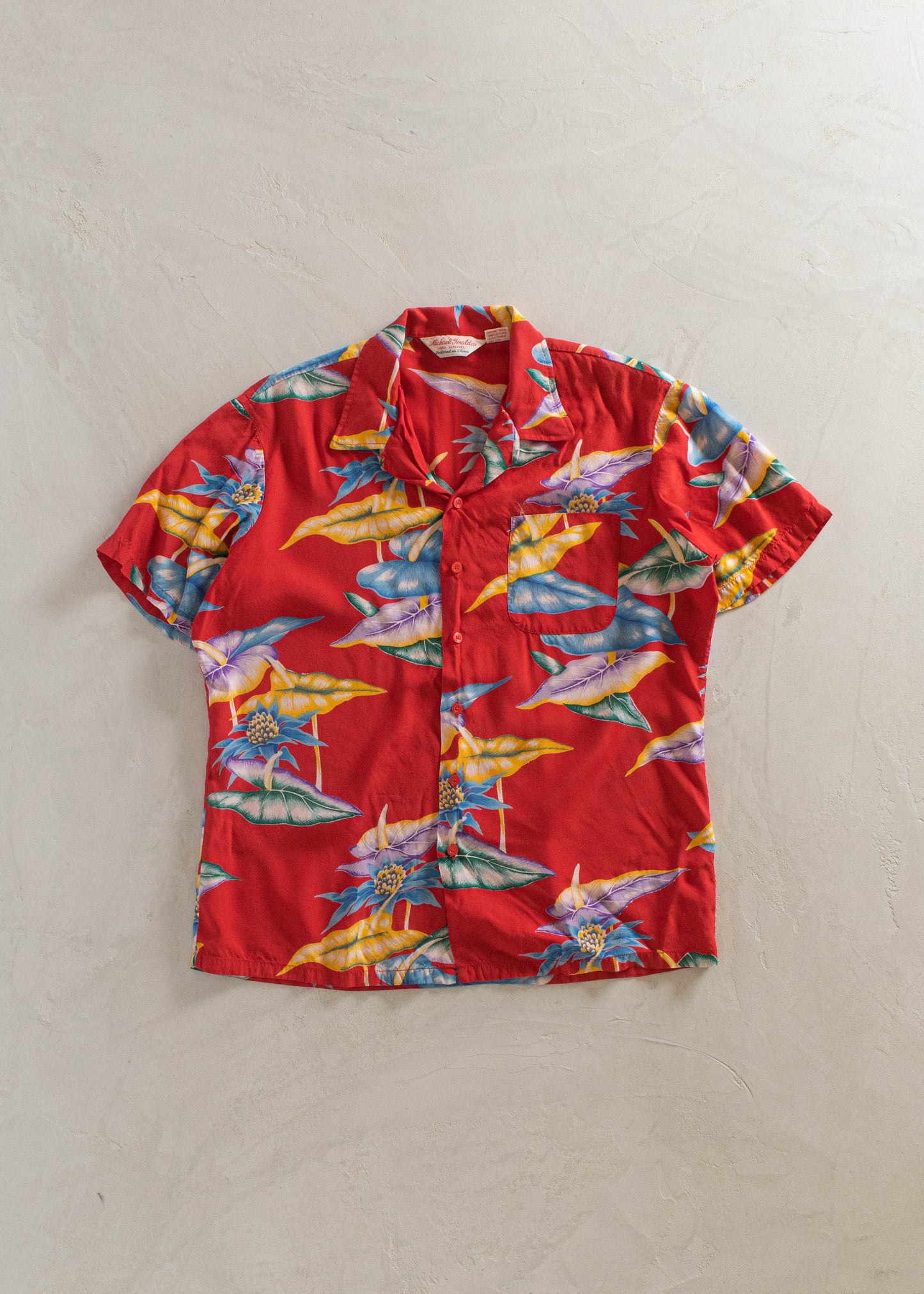 1980s Tropical Pattern Short Sleeve Button Up Shirt Size M/L
