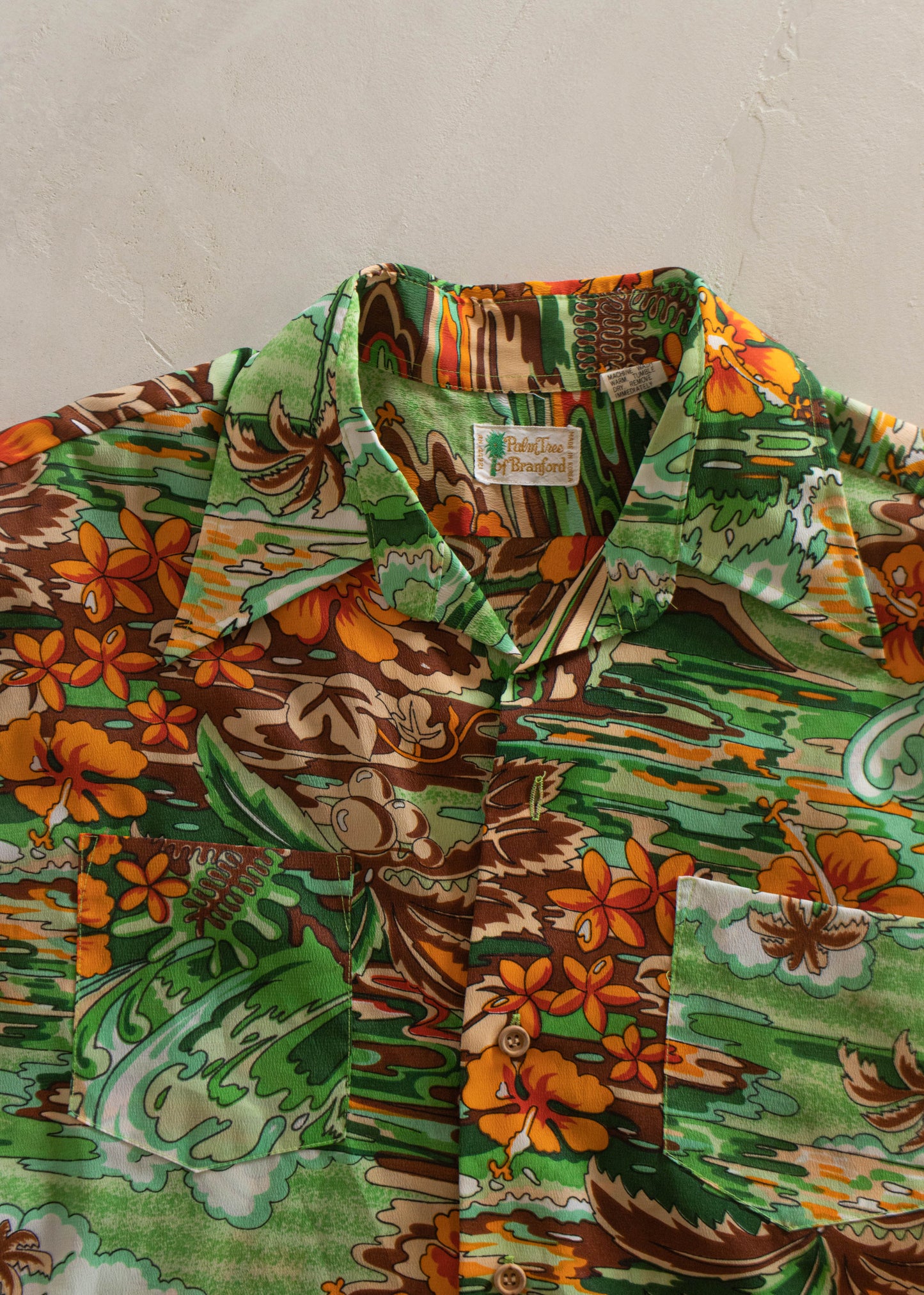 1980s Tropical Pattern Short Sleeve Button Up Shirt Size M/L