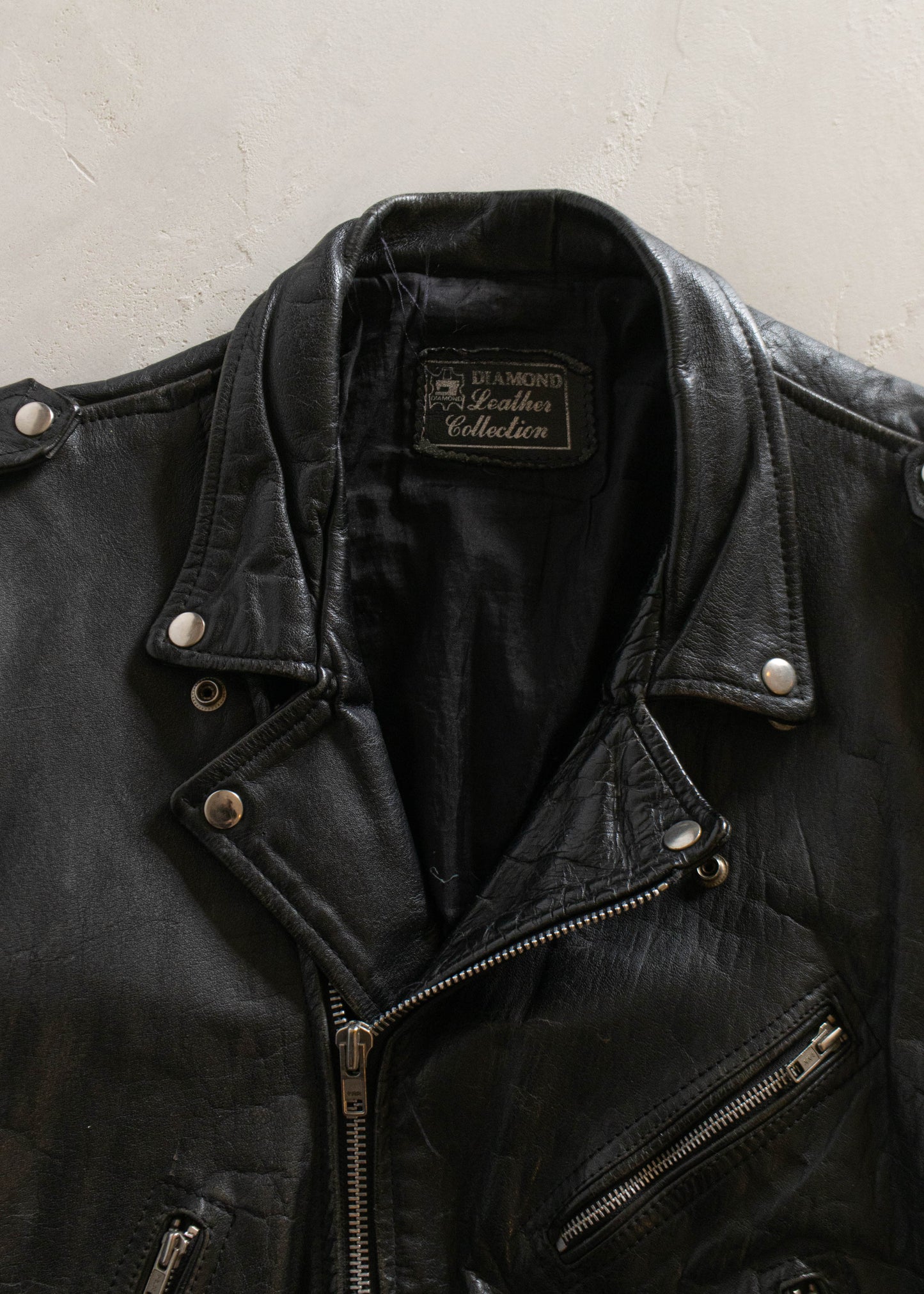 1980s Diamond Leather Moto Jacket Size M/L