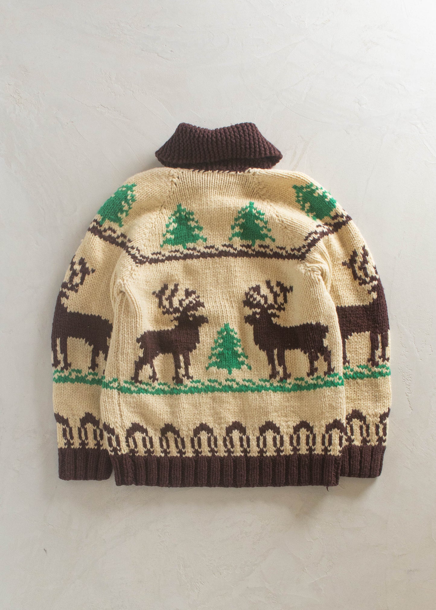 1980s Deer Pattern Cowichan Style Wool Cardigan Size L/XL