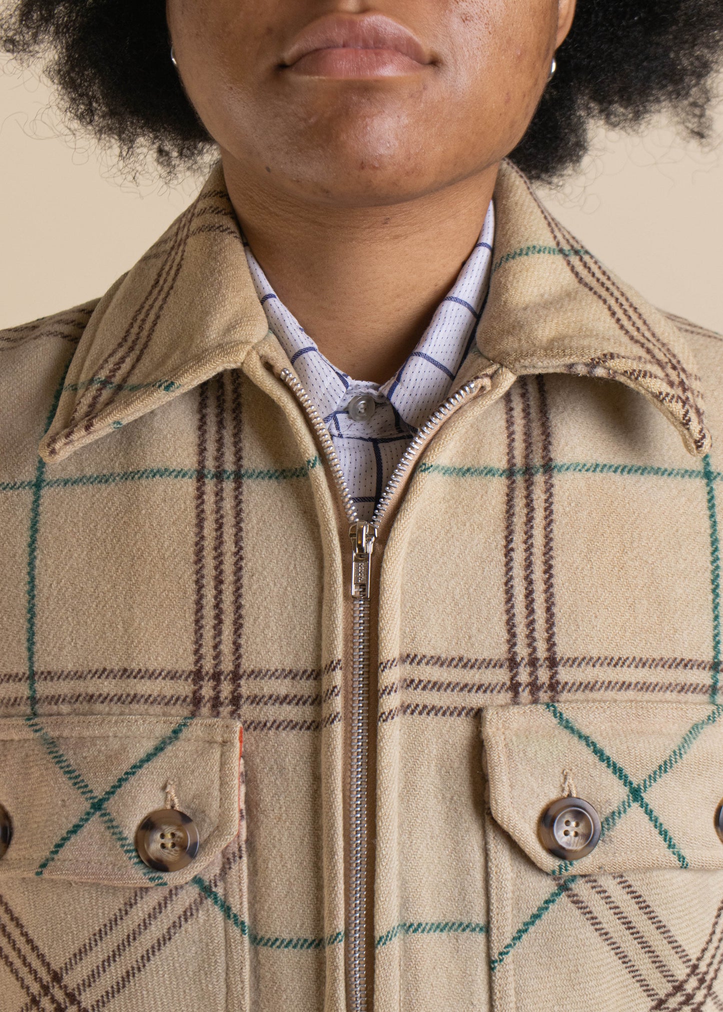 1970s Merrill Mac-Jac Flannel Wool Zip Up Jacket Size S/M