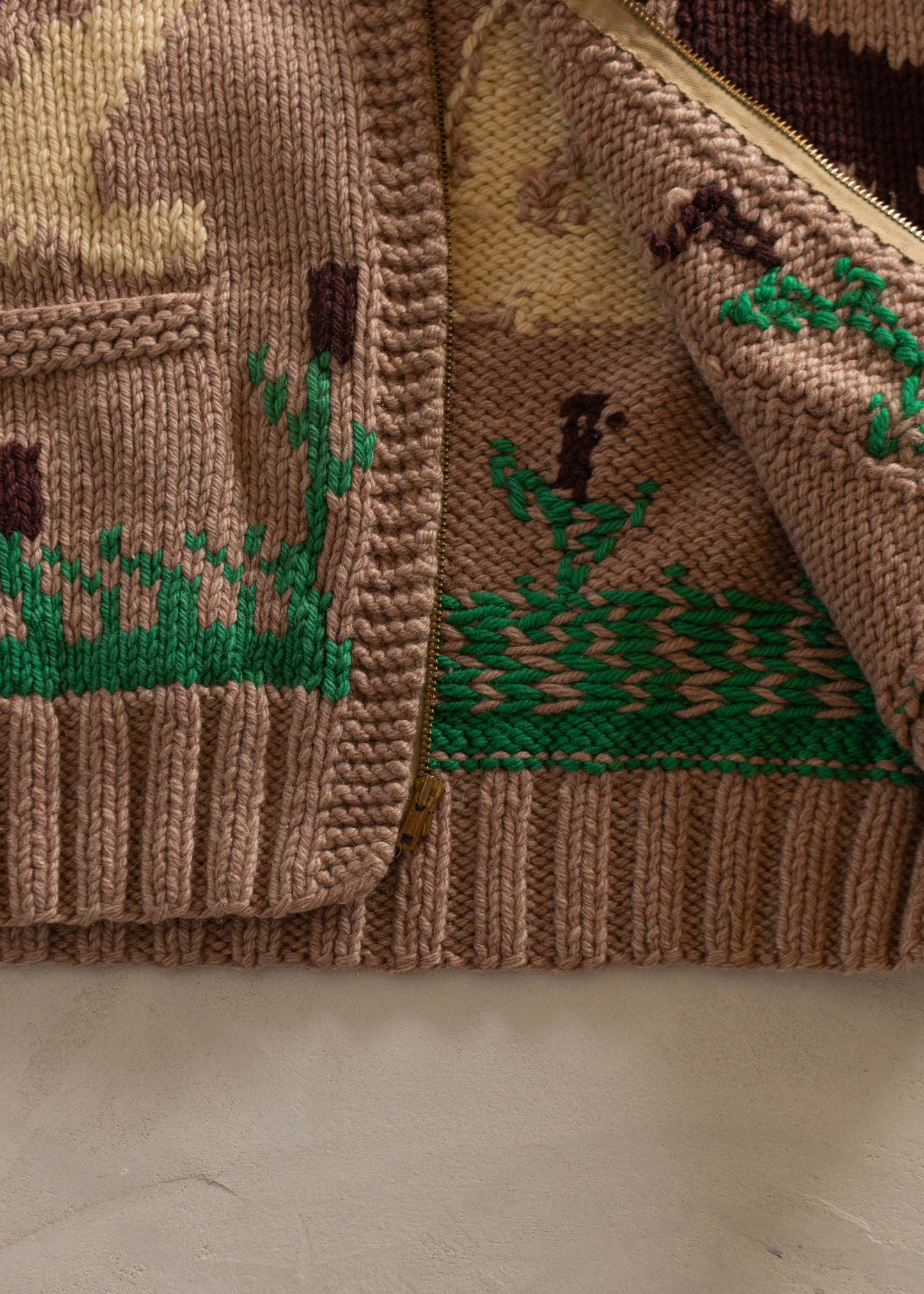 1980s Duck Pattern Cowichan Style Wool Cardigan Size M/L