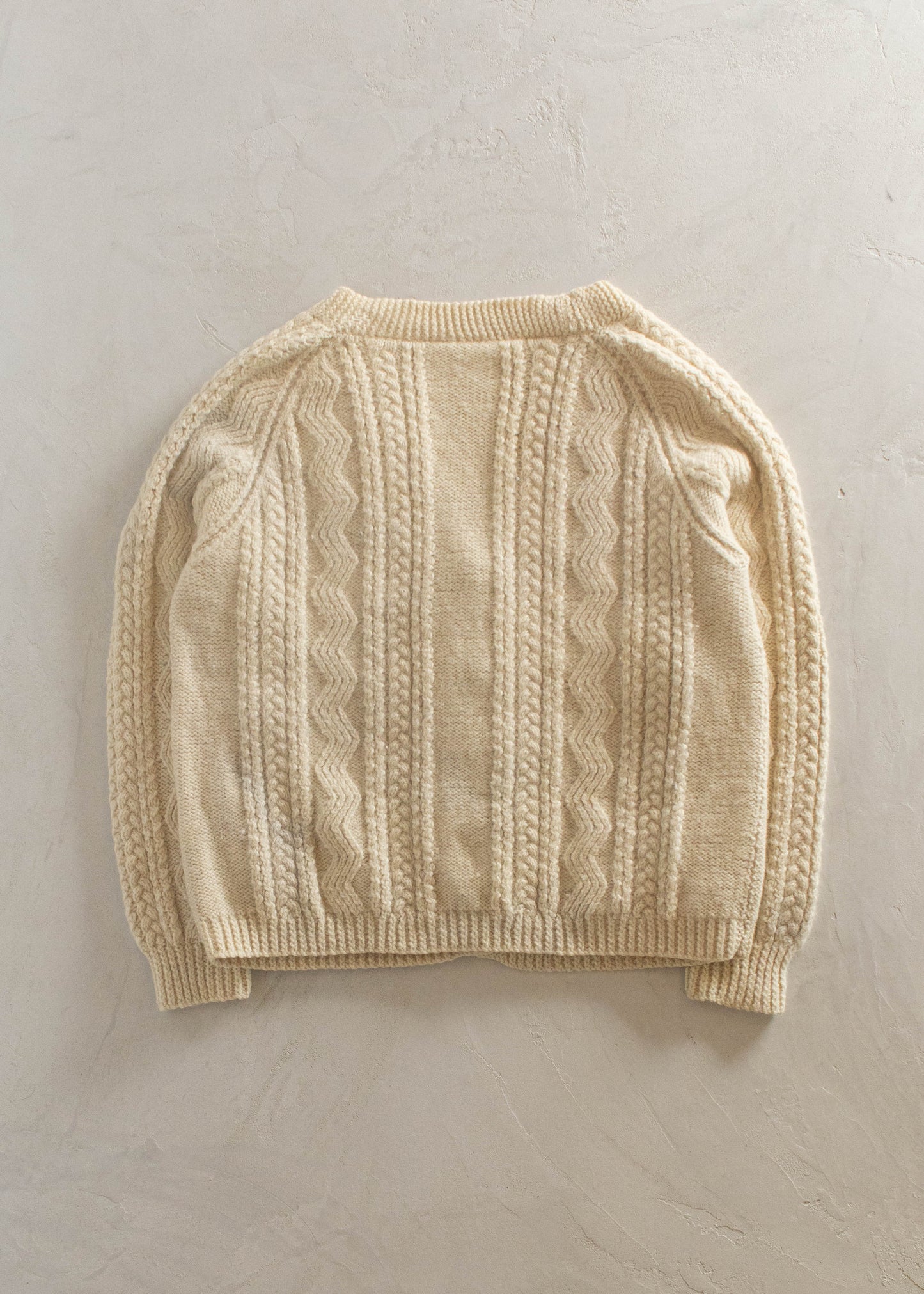 1980s Cable Knit Wool Fisherman Cardigan Size M/L