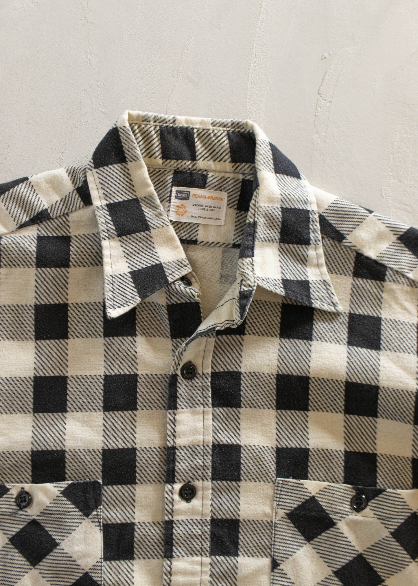 1970s Sears Perma-Prest Cotton Flannel Button Up Shirt Size M/L