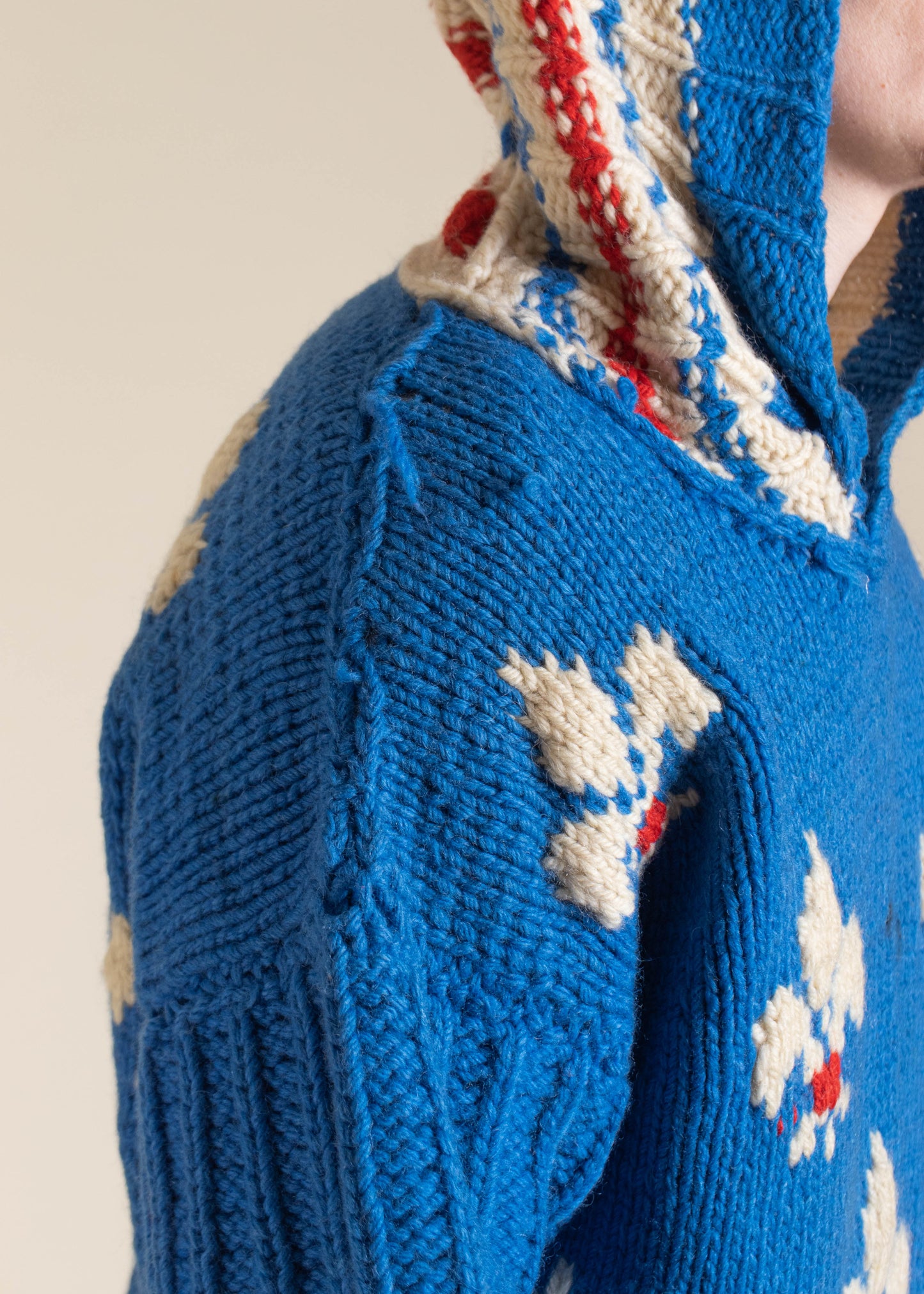 1980s Fleurs De Lys Pattern Hooded Heavy Knit Pullover Sweater Size M/L